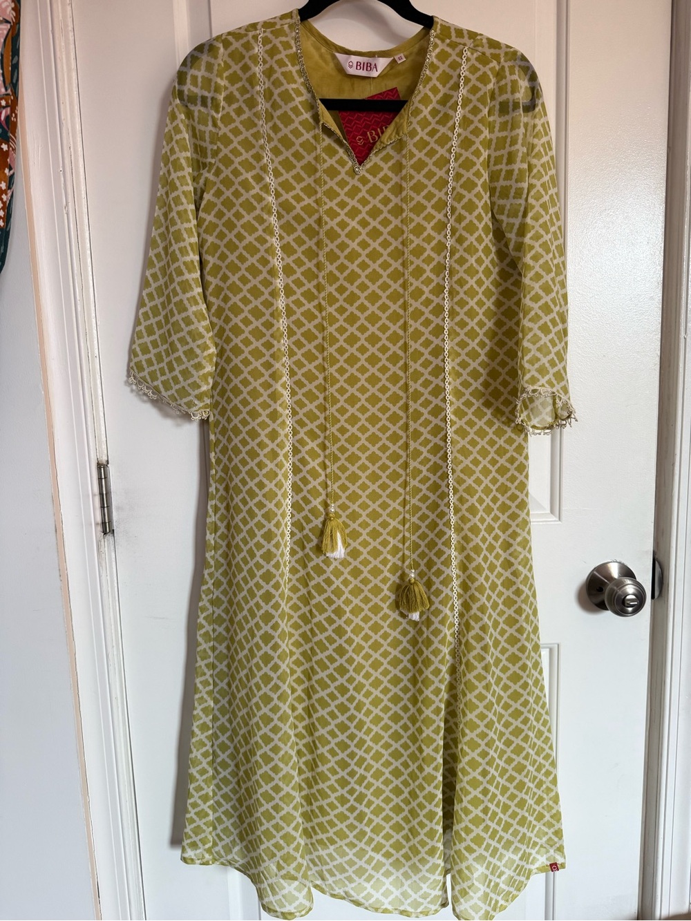 NWT BIBA Geometric Kurta with Tassel Ties